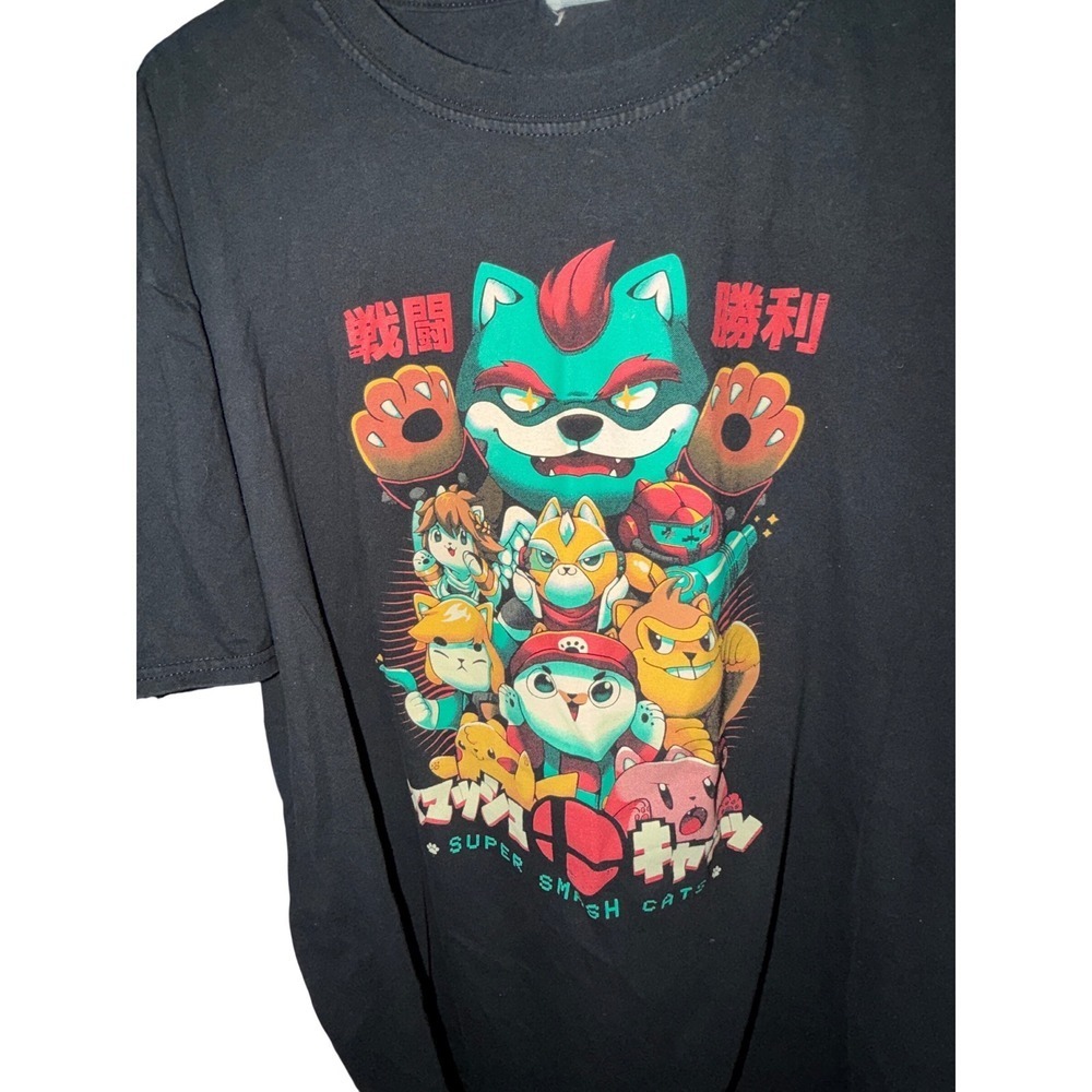 Super Smash Cats Graphic Tee Mens M Black Excellent Video Game Parody